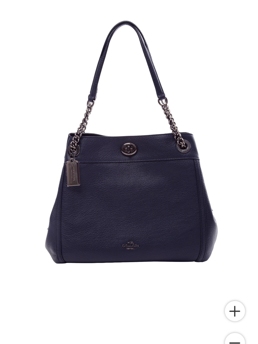 Coach Navy Pebbled Leather Shoulder Tote with Chain Straps - Edie